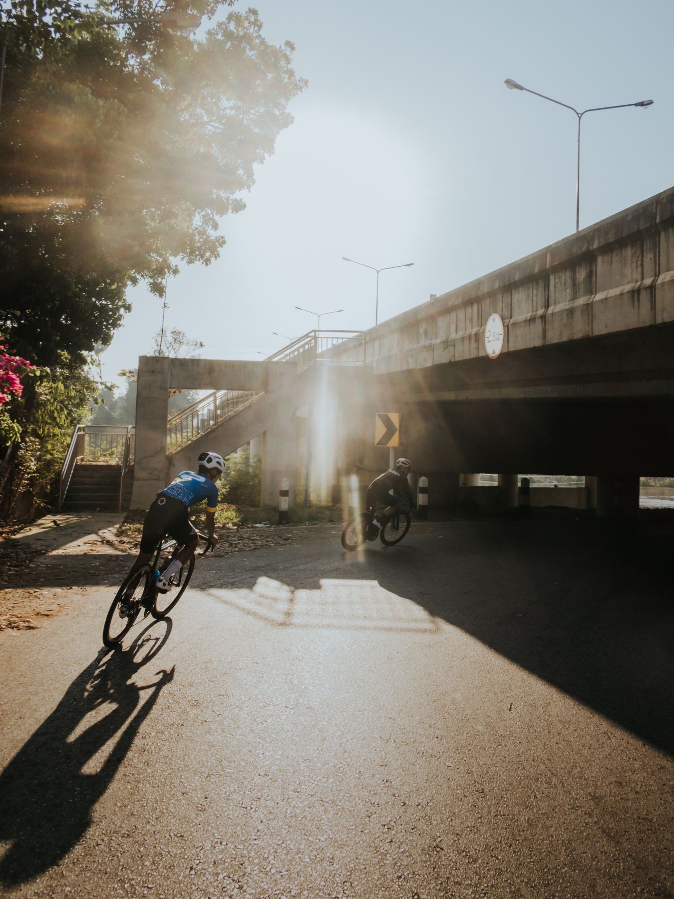 Sun flare under bridge